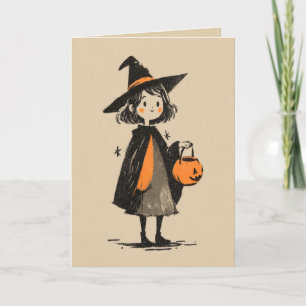 Carte Illustration de sorcière rétro Halloween Éffrayant