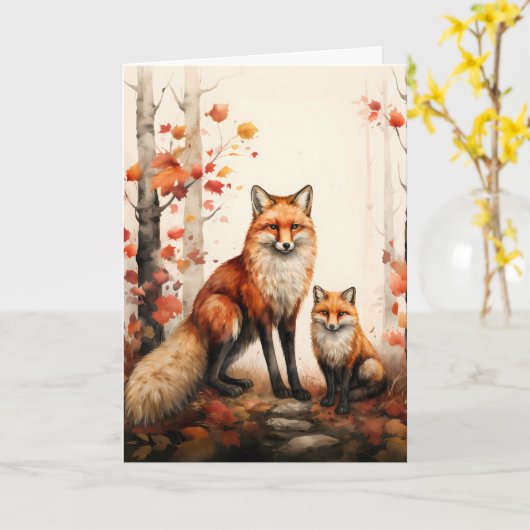 Carte Illustration de Thanksgiving Red Fox (Fleur jaune)