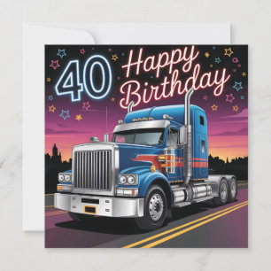 Carte Illustration des 40 ans de Semi-Truck Joyeux Anniv