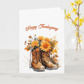 Carte Illustration des bottes Brown de Thanksgiving (Fleur jaune)