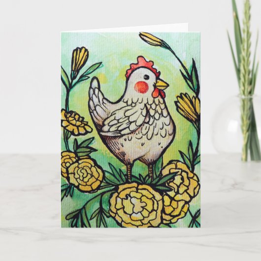 Carte Illustration des poulets à fleurs et poulets (Devant)