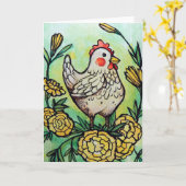 Carte Illustration des poulets à fleurs et poulets (Fleur jaune)