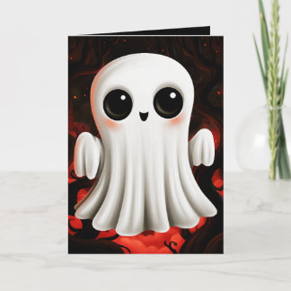 Carte Illustration d'Halloween de fantôme mignon