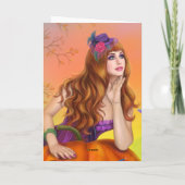 Carte Illustration d'Halloween Une belle sorcière aux ch (Dos)