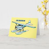 Carte Illustration d'hydravion bleu blanc (Fleur jaune)