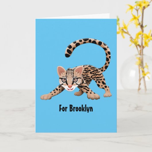 Carte Illustration d'ocelot mignon (Fleur jaune)