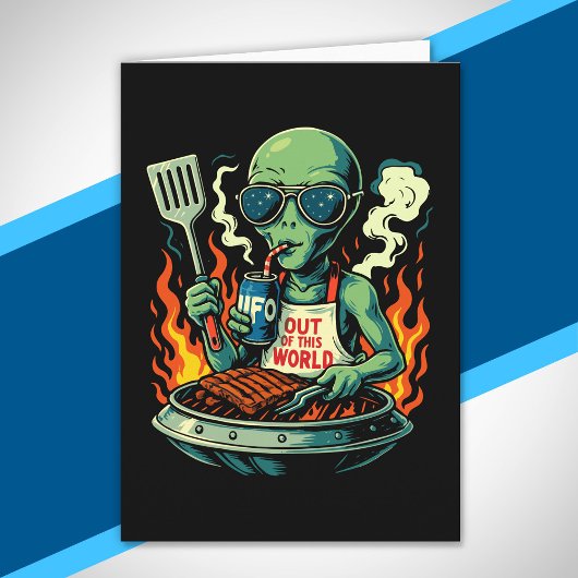 Carte Illustration drôle d'alien faisant un barbecue Sci