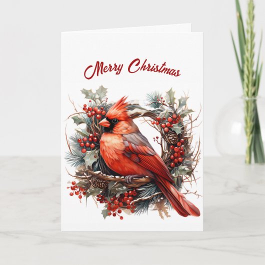 Carte Illustration du cardinal rouge de Noël (Devant)