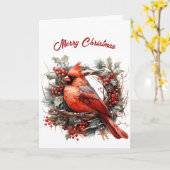 Carte Illustration du cardinal rouge de Noël (Fleur jaune)