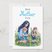 Carte Illustration du jardinage d'aquarelle mère & fils (Devant)