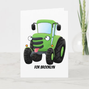 Carte Illustration du joli joyeux tracteur agricole vert