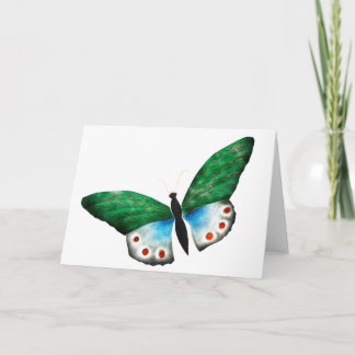 Carte Illustration du papillon vert bleu vintage