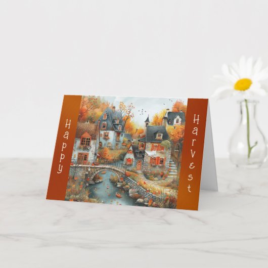 Carte Illustration du pont du village d'automne Thanksgi (Petite plante)