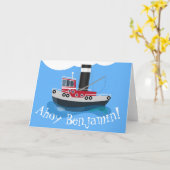 Carte Illustration d'un bateau à chalutier mignon (Fleur jaune)