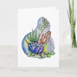 Carte Illustration d'un bouquet de succulentes à l'aquar