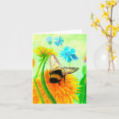 Carte Illustration d'un bourdon sur une fleur de pissenl (Fleur jaune)