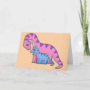 Carte Illustration D'Un Brachiosaurus Mère Et Enfant.