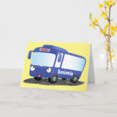 Carte Illustration d'un bus moderne bleu mignon (Fleur jaune)