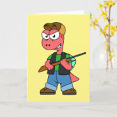 Carte Illustration D'Un Chasseur De Spinosaure Avec Arme (Fleur jaune)