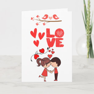 Carte Illustration d'un couple amoureux mignon avec des