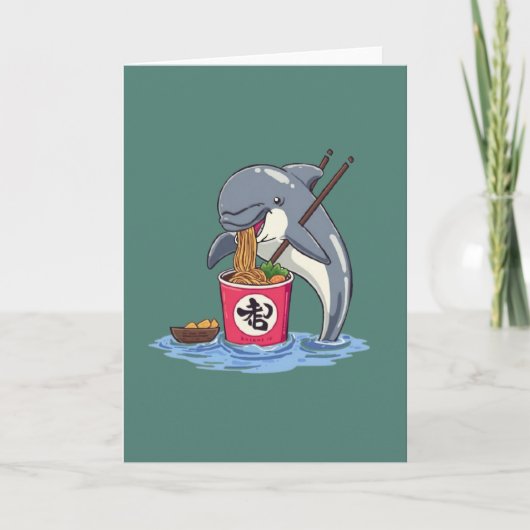 Carte Illustration d'un dauphin mangeant des ramen (Devant)