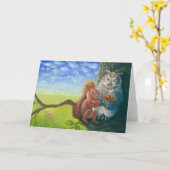 Carte Illustration d'un écureuil et d'un hibou sage avec (Fleur jaune)