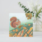 Carte Illustration d'un écureuil rouge mangeant des nois (Debout devant)