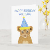 Carte Illustration d'un joli anniversaire de Lion Cub (Fleur jaune)