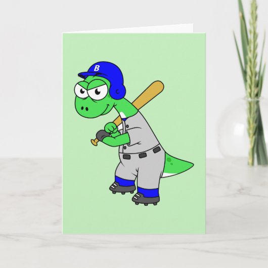 Carte Illustration D'Un Joueur De Baseball Brontosaurus. (Devant)