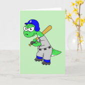 Carte Illustration D'Un Joueur De Baseball Brontosaurus. (Fleur jaune)