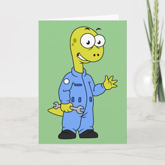 Carte Illustration D'Un Mécanique Brontosaurus. (Devant)