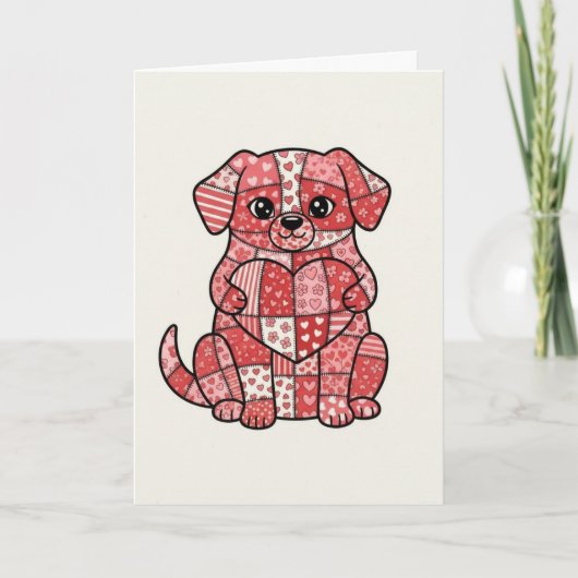 Carte Illustration d'un mignon chien en patchwork avec u (Devant)