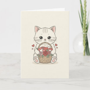 Carte Illustration d'un panier en forme de cœur rose ave