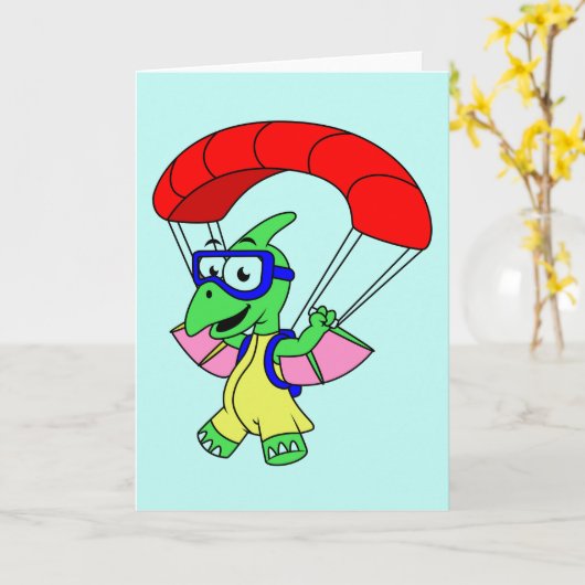Carte Illustration D'Un Parachutage De Ptérodactyle. (Fleur jaune)