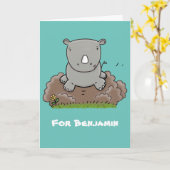 Carte Illustration d'un petit rhinocéros (Fleur jaune)