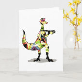 Carte Illustration D'Un Photographe Iguanodon. (Fleur jaune)