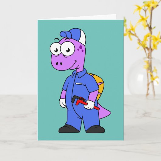 Carte Illustration D'Un Plomber Spinosaurus. (Fleur jaune)