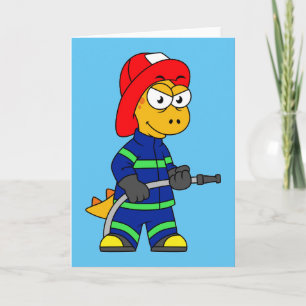 Carte Illustration D'Un Pompier Tyrannosaurus Rex.