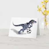 Carte Illustration D'Un Raptor Dinosaure Jouant Au Footb (Fleur jaune)