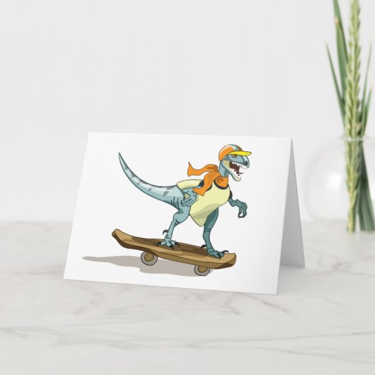 Carte Illustration D'Un Raptor Skateboard. (Devant)