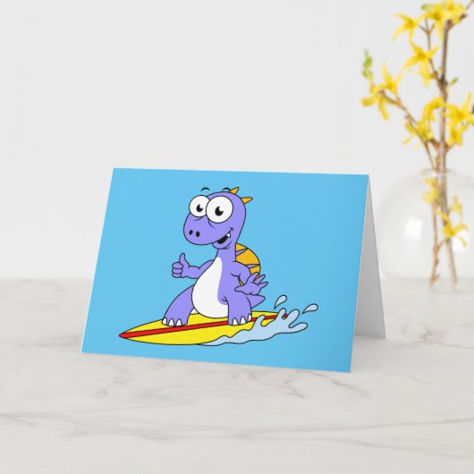 Carte Illustration D'Un Spinosaure De Surf. (Fleur jaune)