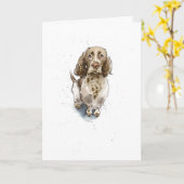 Carte Illustration d'un Springer Spaniel marron Annivers (Fleur jaune)