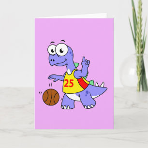 Carte Illustration D'Un Stegosaurus Jouant Au Basket.