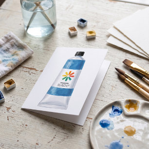 Carte Illustration d'un tube de peinture bleu aquarelle
