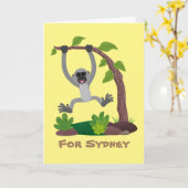 Carte Illustration d'une bande dessinée de gibbon joyeux (Fleur jaune)