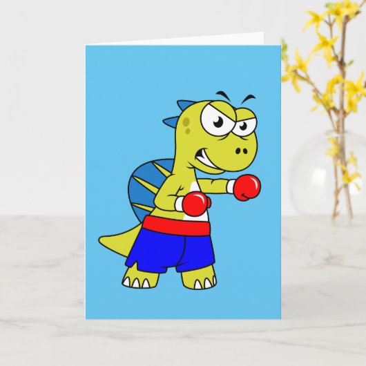 Carte Illustration D'Une Boxe De Spinosaurus. (Fleur jaune)