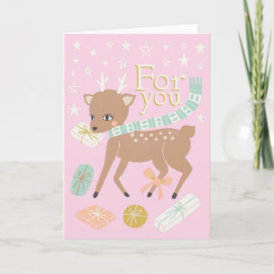 Carte Illustration en or rose de rennes de Noël Vintage