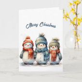 Carte Illustration Festive Snowmen Noël (Fleur jaune)