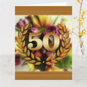 Carte illustration florale cadre doré 50e anniversaire (Fleur jaune)