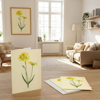 Carte Illustration Florale Jaune Vintage